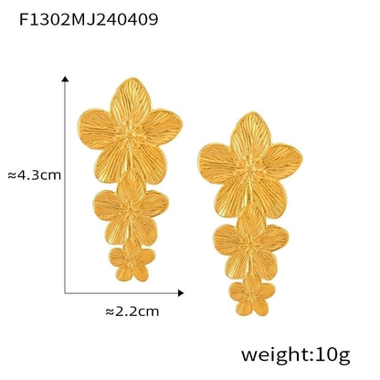 1 Pair Casual Sweet Minimalist Flower Petal Butterfly Inlay 304 Stainless Steel Pearl 18K Gold Plated Drop Earrings