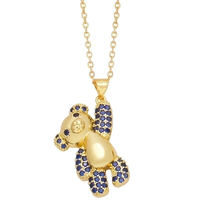 Cute Sweet Minimalist Little Bear Copper 18k Gold Plated Zircon Necklace In Bulk