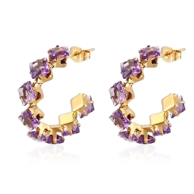 1 Pair Minimalist Commute Color Block Inlay 201 Stainless Steel Zircon 18K Gold Plated Earrings