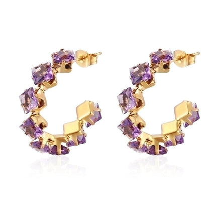 1 Pair Minimalist Commute Color Block Inlay 201 Stainless Steel Zircon 18K Gold Plated Earrings