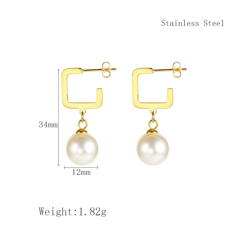 1 Piece Elegant C Shape Flower Bow Knot Inlay 304 Stainless Steel Rhinestones Pearl 18K Gold Plated Drop Earrings