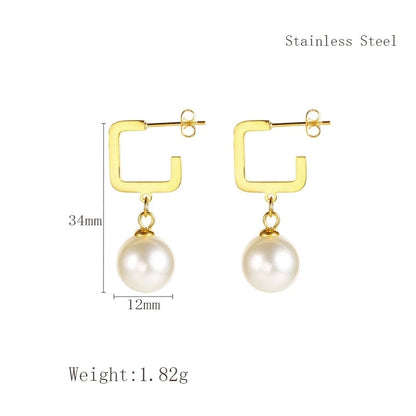1 Piece Elegant C Shape Flower Bow Knot Inlay 304 Stainless Steel Rhinestones Pearl 18K Gold Plated Drop Earrings