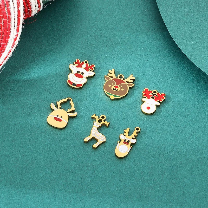 Stainless Steel Christmas Series Oil Drop Elk Style Pendant Diy Accessories Compatible With Bracelets And Necklaces