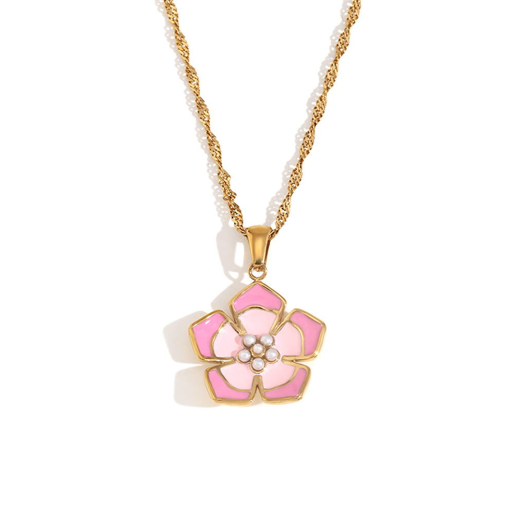 Fashion Petal Geometric Flower Stainless Steel Electroplating Necklaces
