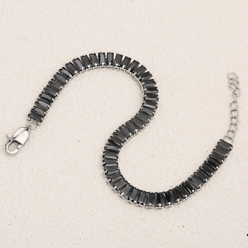 Classic Style Shiny Rectangle 304 Stainless Steel Crystal Zirconium 18K Gold Plated Crystal Zirconium Bracelets In Bulk