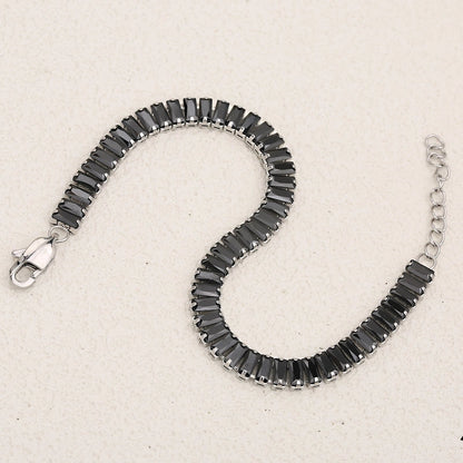 Classic Style Shiny Rectangle 304 Stainless Steel Crystal Zirconium 18K Gold Plated Crystal Zirconium Bracelets In Bulk