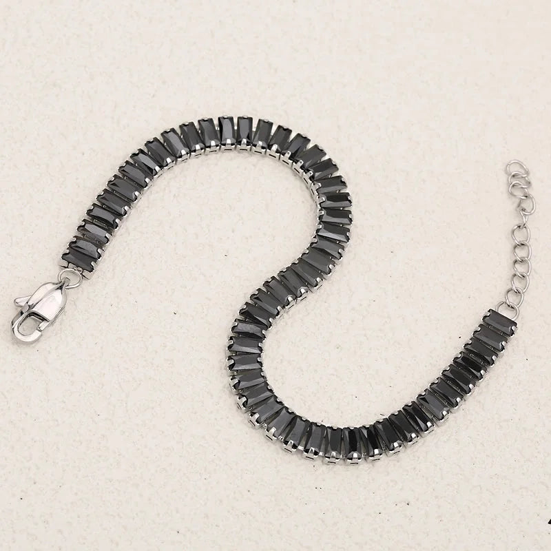 Classic Style Shiny Rectangle 304 Stainless Steel Crystal Zirconium 18K Gold Plated Crystal Zirconium Bracelets In Bulk