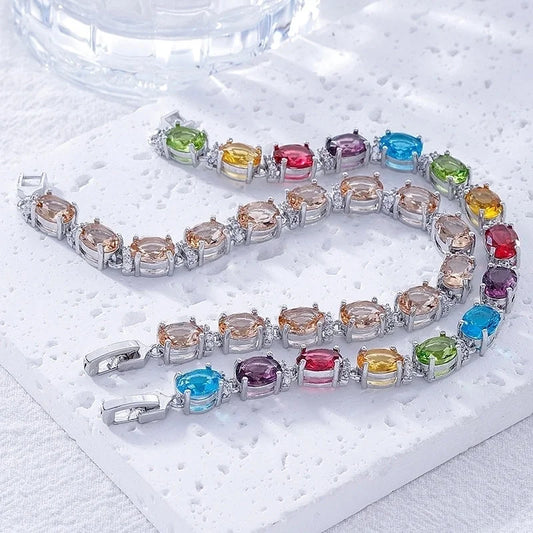 Ig Style Minimalist Oval Copper Inlay Zircon Tennis Bracelet