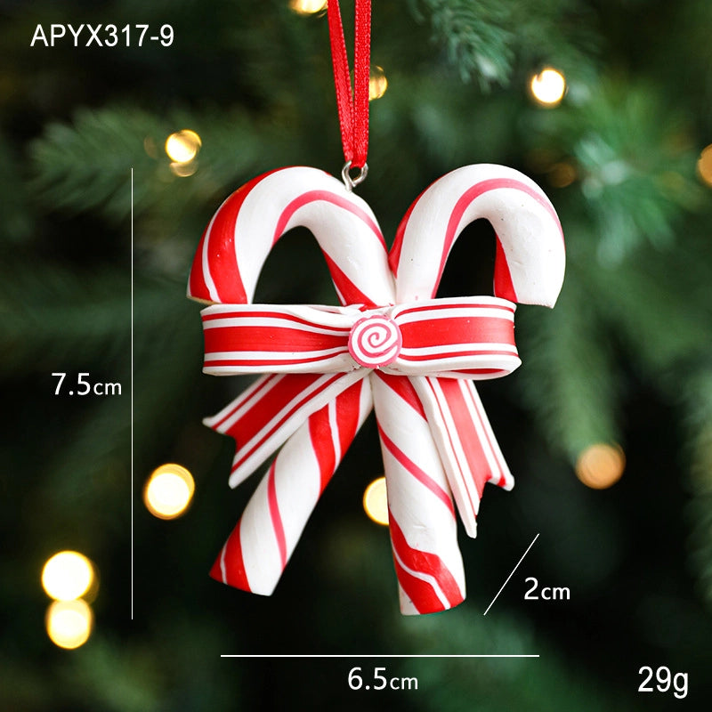 Christmas Elegant Cute Lollipop Soft Clay Indoor Family Gathering Party Hanging Ornaments Decorations Hanging Ornaments