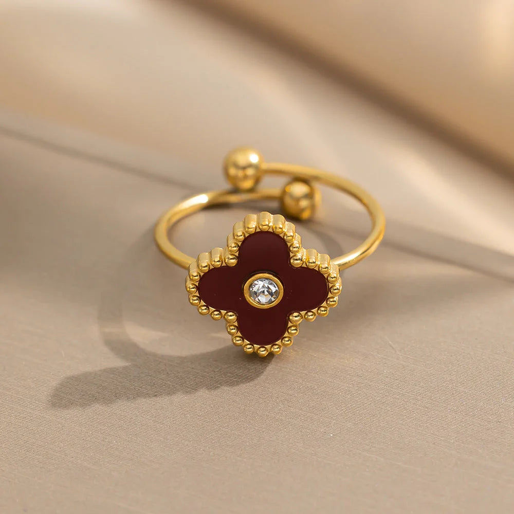 Four-leaf Clover Fashion Titanium Steel Electroplating Rings