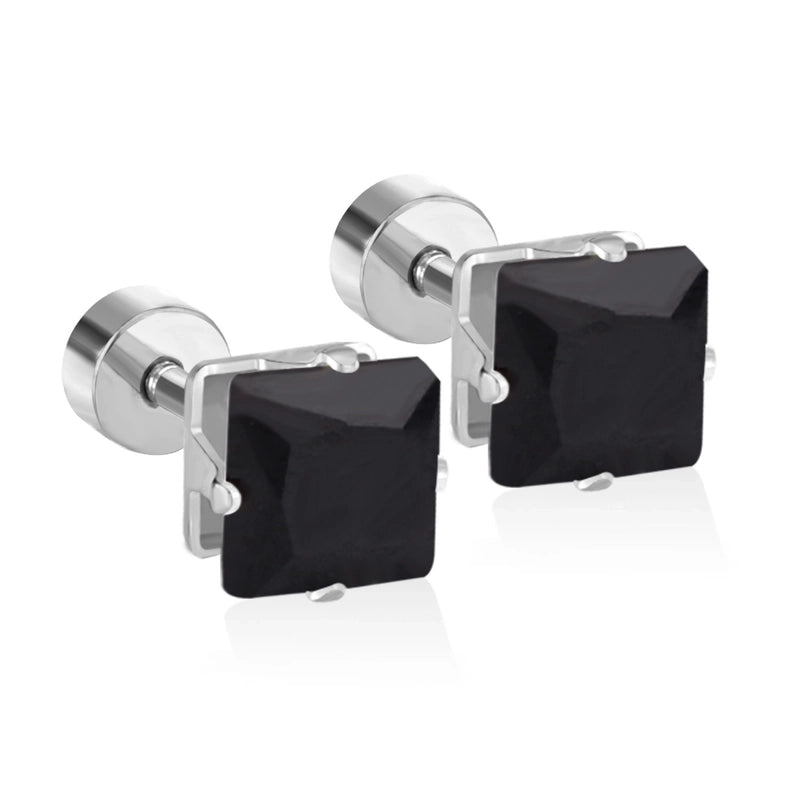 Minimalist Square Stainless Steel Rhinestone Ear Studs 1 Pair