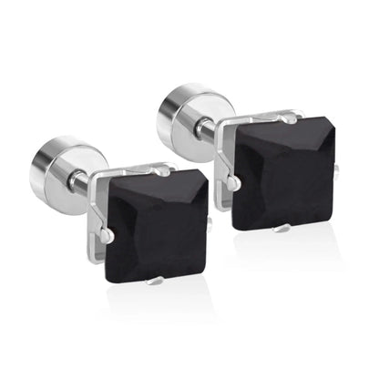 Minimalist Square Stainless Steel Rhinestone Ear Studs 1 Pair