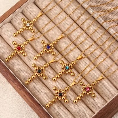 Classic Style Cross 304 Stainless Steel 18K Gold Plated Pendant Necklace