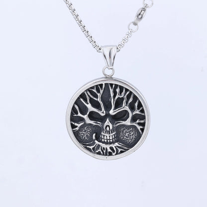 Tree Of Life Trendy Men's Hip Hop Titanium Steel Necklace Non-Fading Personality Skull Niche Retro Fashion Necklace Accessories