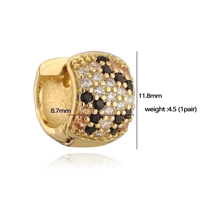 Copper 18K Gold Plated Enamel Inlay Round Snake Pattern Leopard Zircon Bracelets Earrings