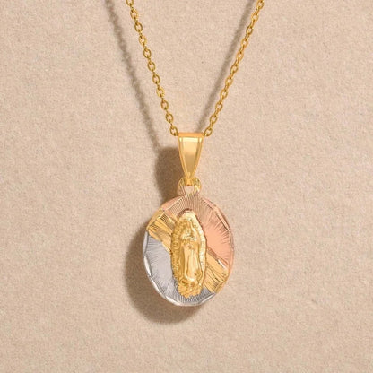 Religion Classic Style Human Virgin Mary 201 Stainless Steel Copper Shell Zircon 18K Gold Plated Pendant Necklace