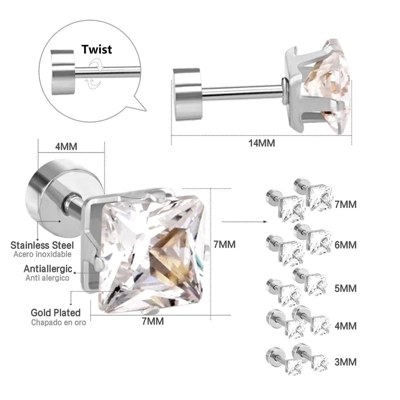 Minimalist Square Stainless Steel Rhinestone Ear Studs 1 Pair