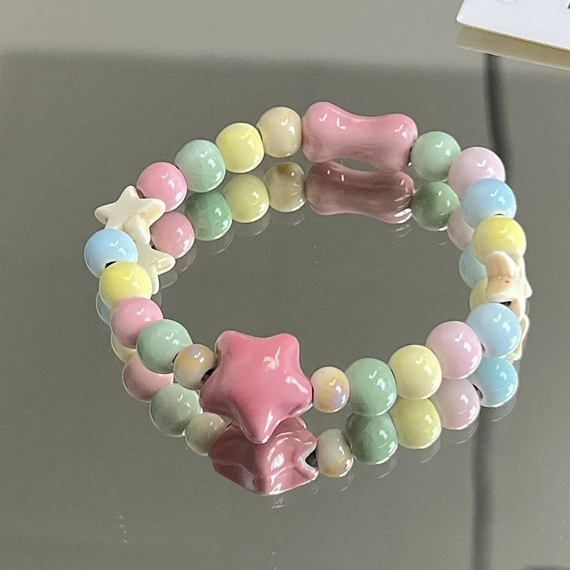 Jingdezhen Ceramic Bracelet New Color-free Women's Summer Student's Antique Beaded Bracelet Small Fresh And Popular