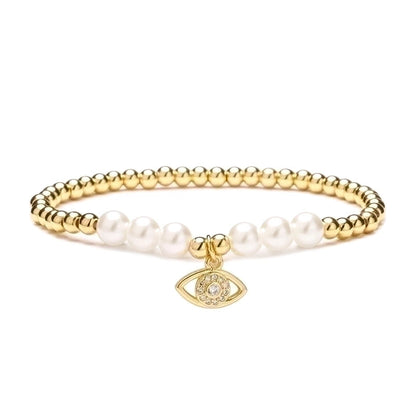 1 Piece Artistic Star Moon Eye Copper Pearl Inlay Zircon Bracelets