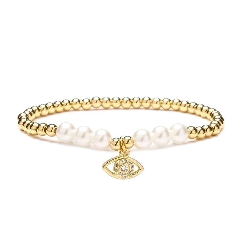 1 Piece Artistic Star Moon Eye Copper Pearl Inlay Zircon Bracelets