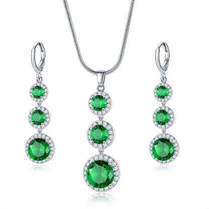 Copper Zircon Rhodium Plated Casual Vintage Style Inlay Round Zircon Earrings Necklace Jewelry Set