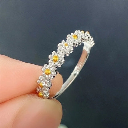 Korean Style Jewelry Sweet Daisy Flower Two-color Copper Ring