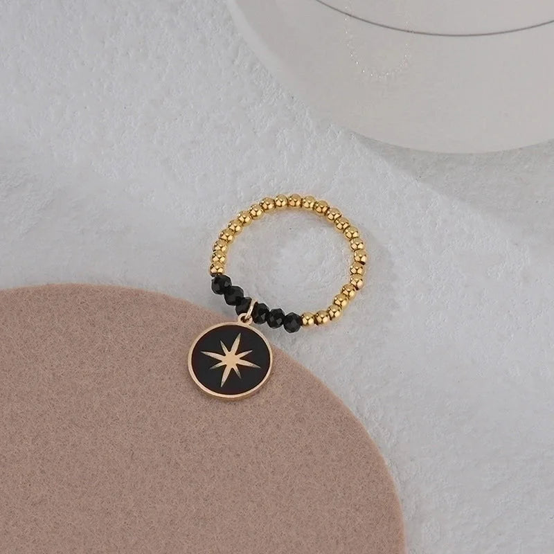 304 Stainless Steel 14K Gold Plated Minimalist Geometric Resin Glass Rings