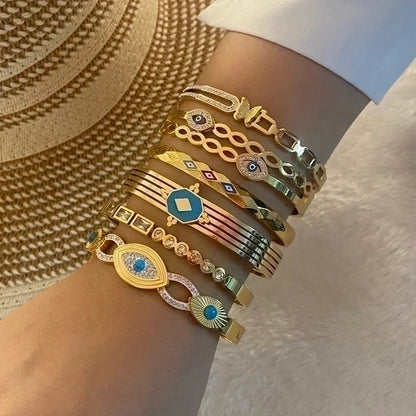 IG Style Vintage Style Eye Stainless Steel 18K Gold Plated Zircon Bracelets In Bulk