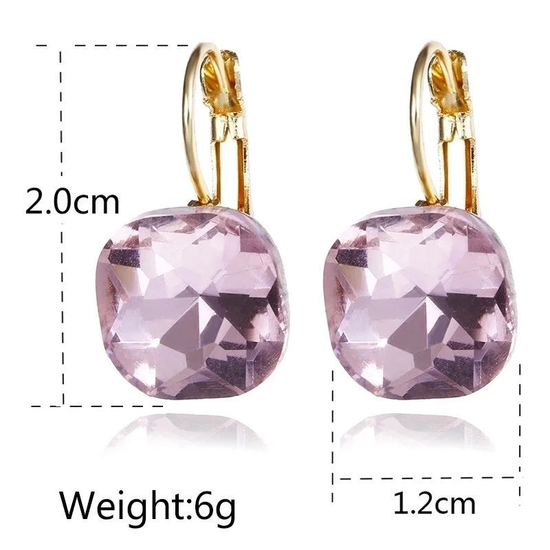 1 Pair Casual Sweet Classic Style Square Inlay Copper Glass 18K Gold Plated Drop Earrings