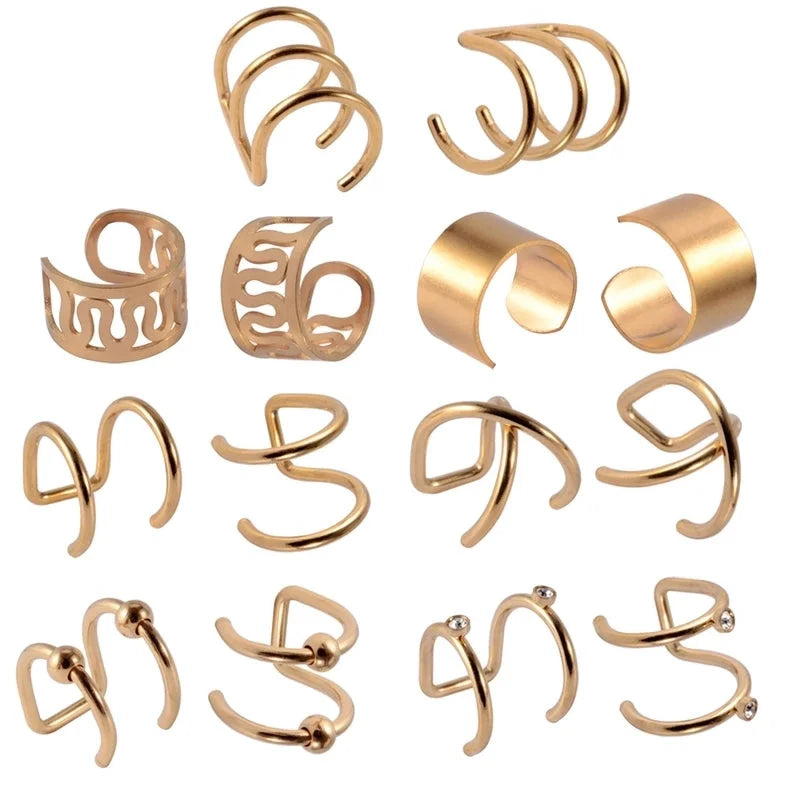 10 Pieces Casual Vacation Tropical Solid Color Polishing 304 Stainless Steel 18K Gold Plated Ear Cuffs