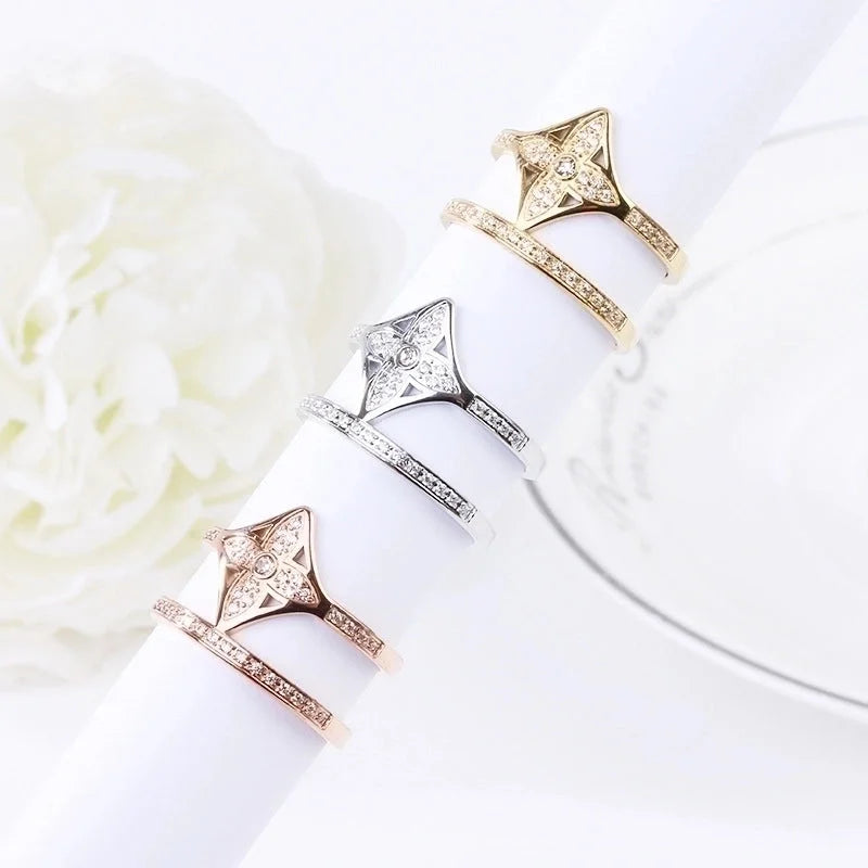 Minimalist Solid Color Titanium Steel Metal Inlay Artificial Gemstones Open Ring