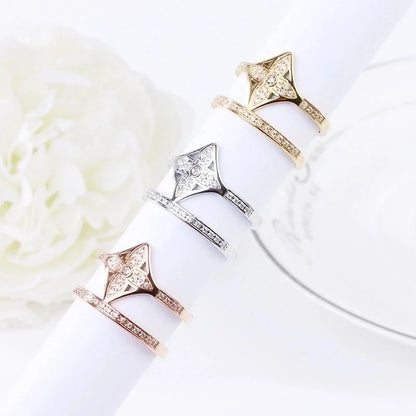 Minimalist Solid Color Titanium Steel Metal Inlay Artificial Gemstones Open Ring