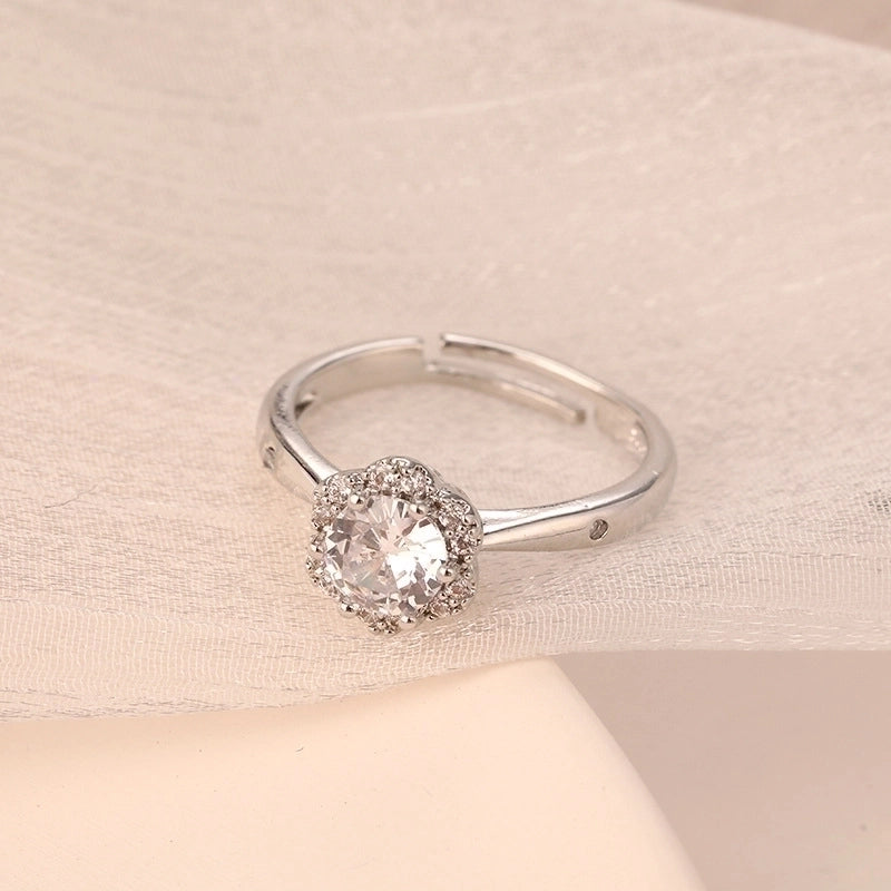 Classic Style Geometric Copper Plating Inlay Zircon 18k Gold Plated Open Ring