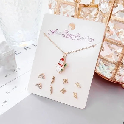 New Crystal Christmas Clavicle Chain Alloy Short Necklace Earring Set