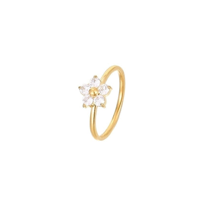 Sweet Minimalist Flower 304 Stainless Steel Zircon White Gold Plated Gold Plated Plating Inlay Rings