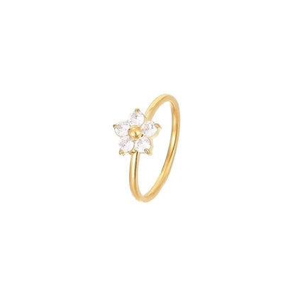 Sweet Minimalist Flower 304 Stainless Steel Zircon White Gold Plated Gold Plated Plating Inlay Rings