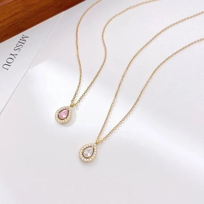 2 Pieces Elegant Minimalist Water Droplets 304 Stainless Steel Zircon White Gold Plated Gold Plated Plating Inlay Pendant Necklace