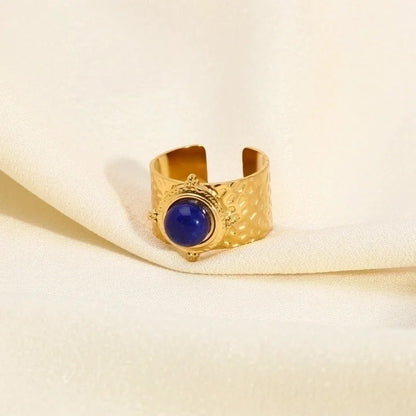 304 Stainless Steel 18K Gold Plated Modern Style Inlay Geometric Natural Stone Open Rings