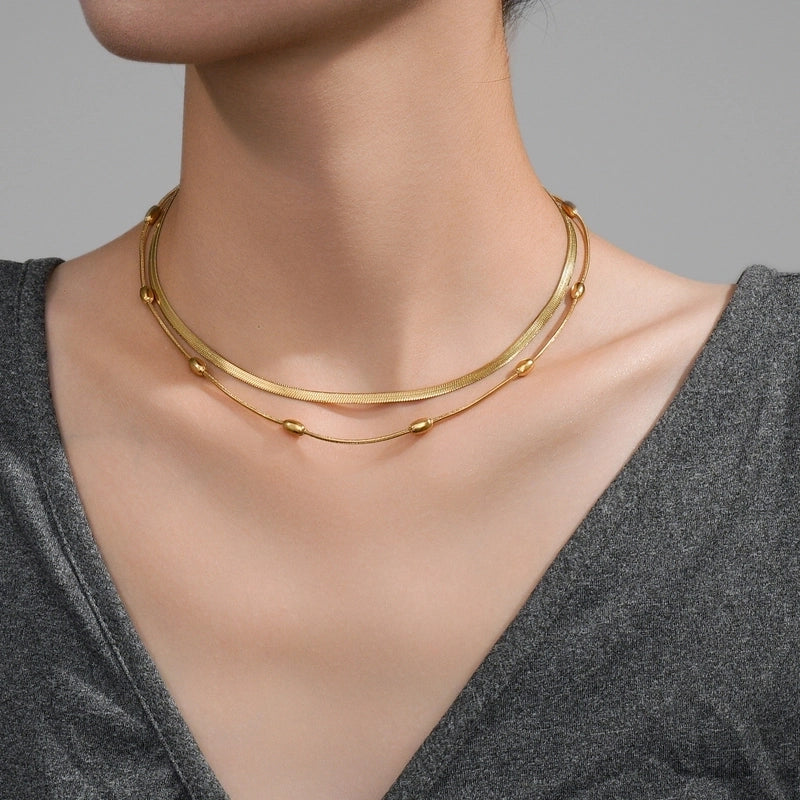 Double-Layer Choker Titanium Steel Necklace Three-Layer Blade Chain Snake Bones Chain Stainless Steel Jewelry Summer Non-Fading Female