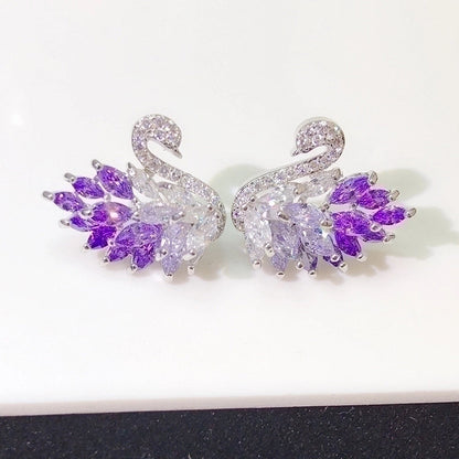 2 Pieces Retro Flower Copper Inlay Zircon Drop Earrings Ear Studs 1 Pair