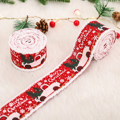 Christmas Decoration Printed Frayed Edge Ribbon Gift Box Packaging Ribbon Christmas Gift Packaging Ribbon