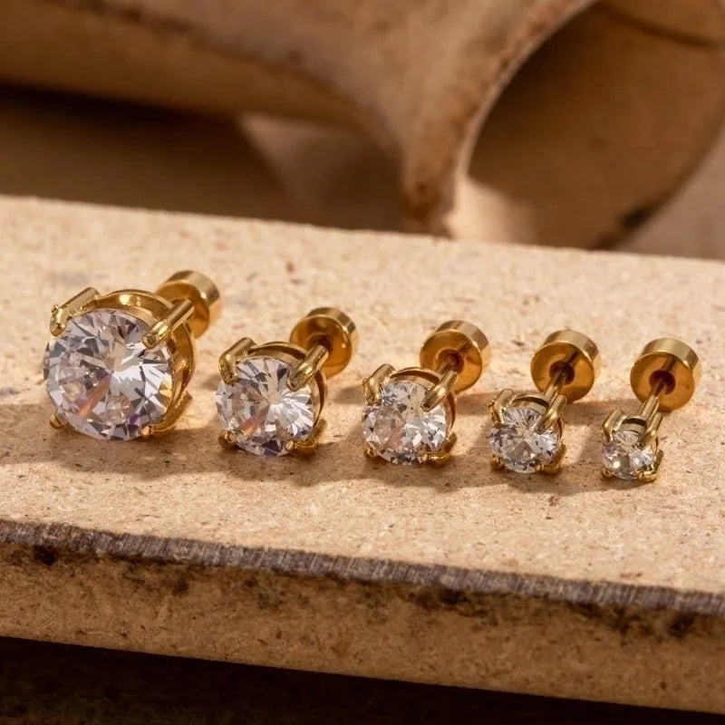 1 Piece Ear Cartilage Rings & Studs Minimalist Round 316L Stainless Steel Plating Inlay Zircon