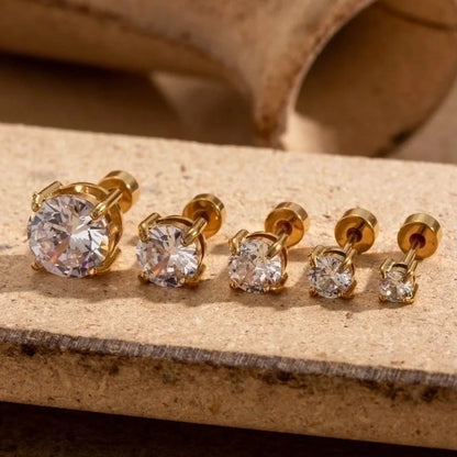 1 Piece Ear Cartilage Rings & Studs Minimalist Round 316L Stainless Steel Plating Inlay Zircon