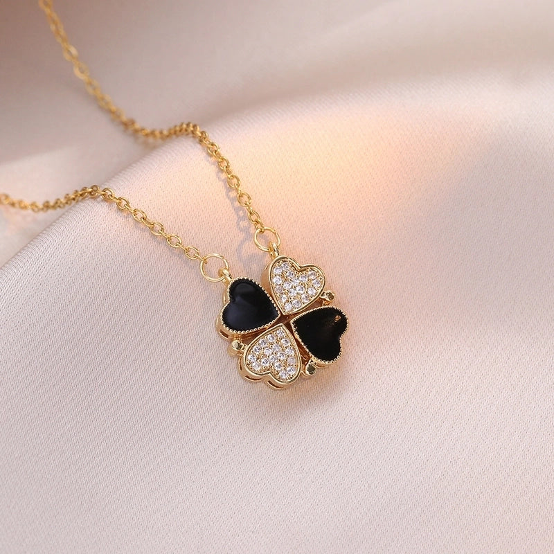 Minimalist Heart Shape Titanium Steel Inlay Rhinestones Women\'s Pendant Necklace