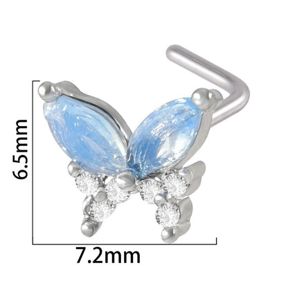 2 Pieces Nose Rings & Studs Streetwear Moon Heart Shape Butterfly 304 Stainless Steel Copper Zircon Inlay Zircon