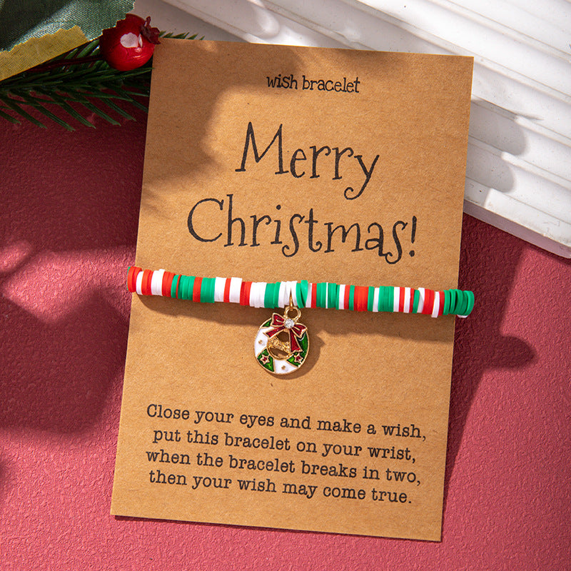 Christmas Bracelet Soft Clay Christmas Ornament Santa Claus Pendant Bracelet Snowflake Reindeer Bracelet