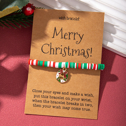 Christmas Bracelet Soft Clay Christmas Ornament Santa Claus Pendant Bracelet Snowflake Reindeer Bracelet