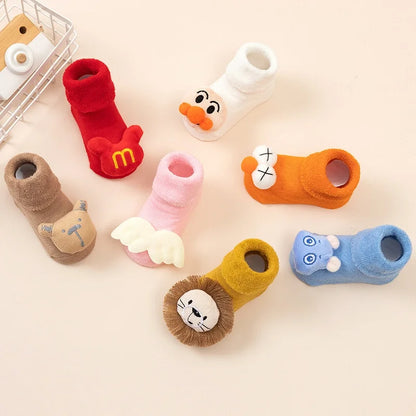 New Newborn Baby Socks Autumn And Winter A Cotton Red Terry Fleece-lined Thickened Non-slip Baby Christmas Floor Socks 1