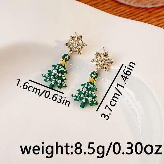 1 Pair Cute Christmas Tree Inlay Alloy Artificial Pearls Artificial Diamond Drop Earrings
