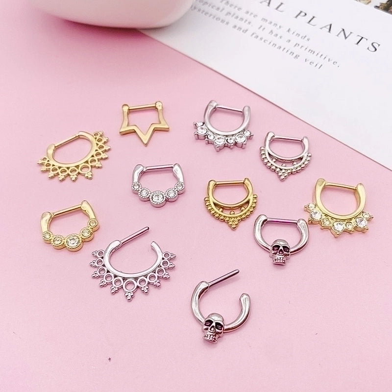 1 Piece Nose Rings & Studs Fashion Crown Skull Stainless Steel Plating Inlay Artificial Gemstones